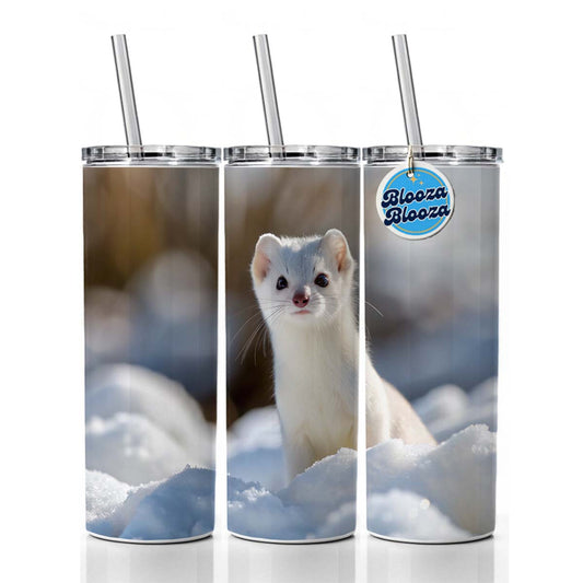 White Stoat Ermine In Snow Skinny Tumbler 20oz with Straw Insulated Water Bottle Gift