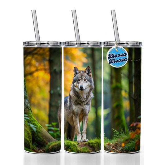 Wolf In The Forest Skinny Tumbler 20oz with Straw Insulated Water Bottle Gift