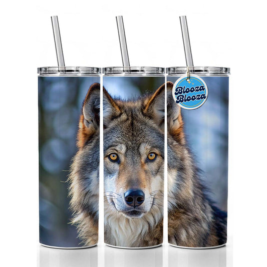 Wolf Skinny Tumbler 20oz with Straw Insulated Water Bottle Gift