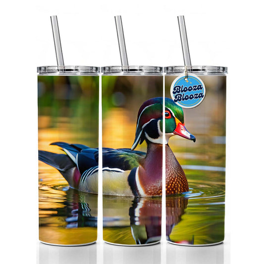 Wood Duck Skinny Tumbler 20oz with Straw Insulated Water Bottle Gift