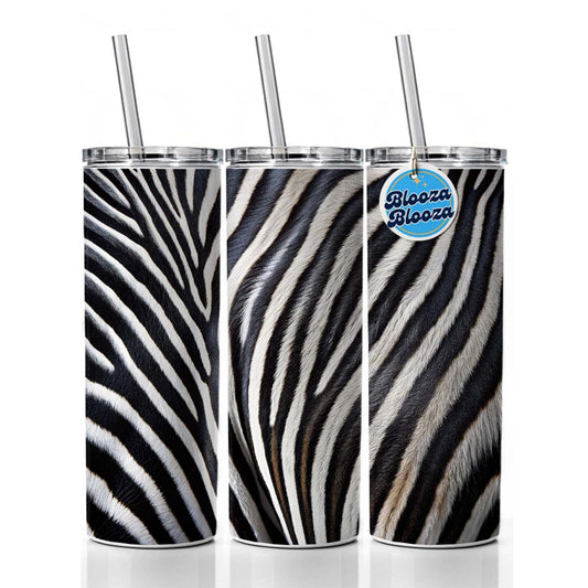 Zebra Black and White Stripes Pattern Skinny Tumbler 20oz with Straw Insulated Water Bottle Gift