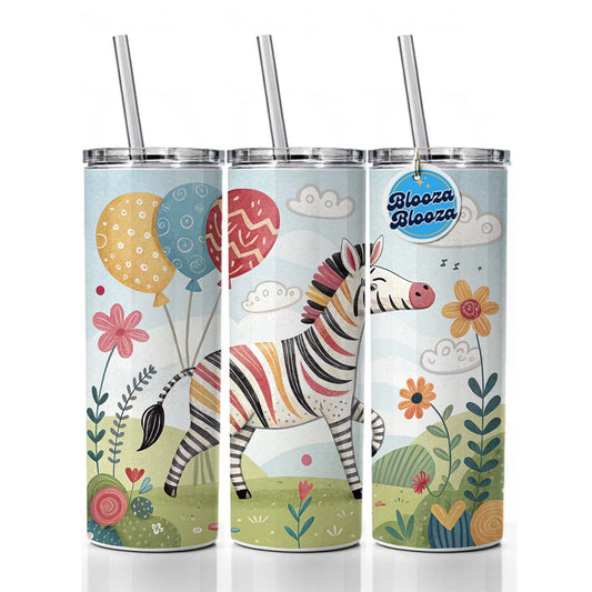 Zebra Children's Illustration Style Skinny Tumbler 20oz with Straw Insulated Water Bottle Gift