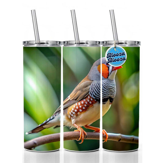 Zebra Finch Backyard Bird Skinny Tumbler 20oz with Straw Insulated Water Bottle Gift
