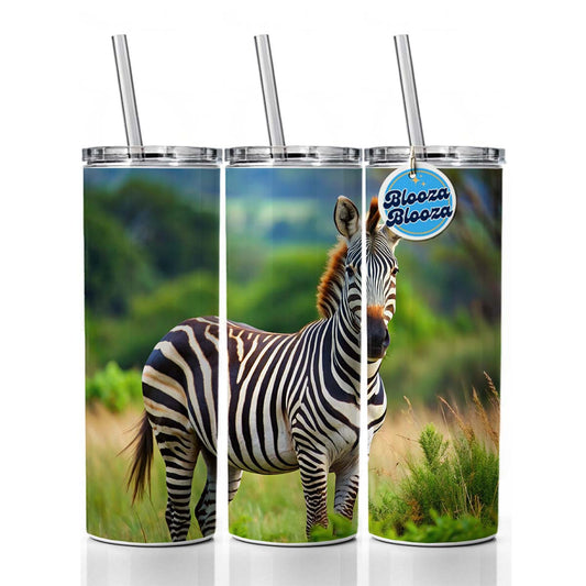 Zebra Skinny Tumbler 20oz with Straw Insulated Water Bottle Gift