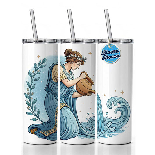 Zodiac Horoscope Symbol Aquarius Water Bearer Skinny Tumbler 20oz with Straw Insulated Water Bottle Gift