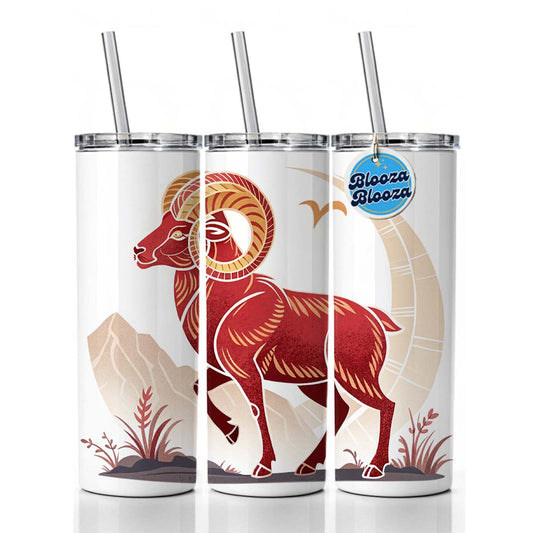 Zodiac Horoscope Symbol Aries Ram Skinny Tumbler 20oz with Straw Insulated Water Bottle Gift