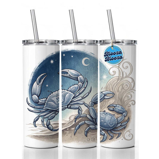 Zodiac Horoscope Symbol Cancer Crab Skinny Tumbler 20oz with Straw Insulated Water Bottle Gift