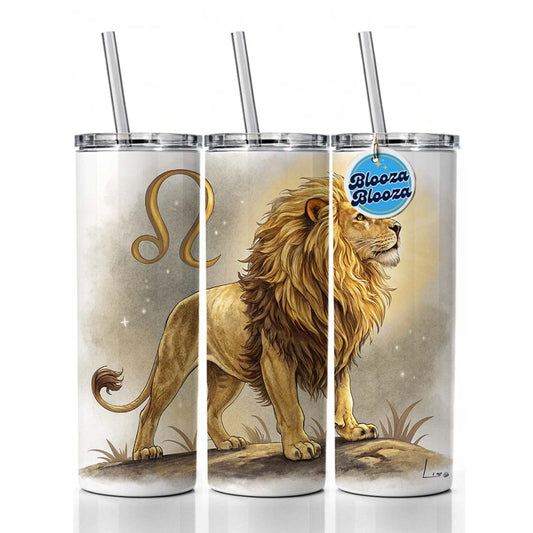 Zodiac Horoscope Symbol Leo Lion Skinny Tumbler 20oz with Straw Insulated Water Bottle Gift