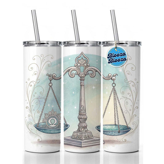 Zodiac Horoscope Symbol Libra Scales Skinny Tumbler 20oz with Straw Insulated Water Bottle Gift
