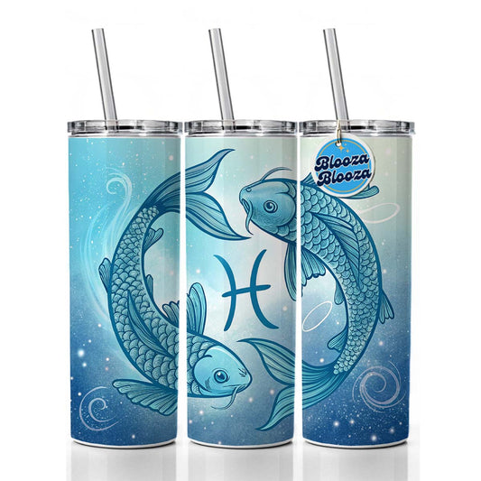 Zodiac Horoscope Symbol Pisces Fish Skinny Tumbler 20oz with Straw Insulated Water Bottle Gift