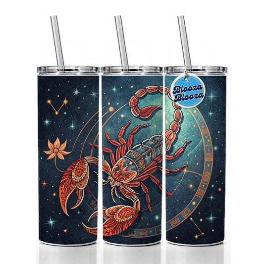 Zodiac Horoscope Symbol Scorpio Scorpion Skinny Tumbler 20oz with Straw Insulated Water Bottle Gift