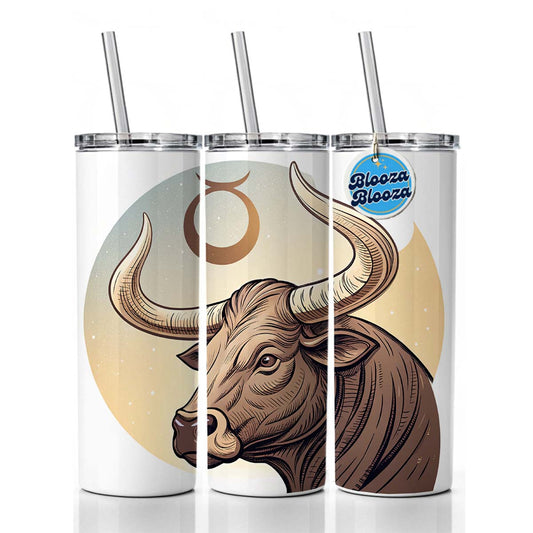 Zodiac Horoscope Symbol Taurus Bull Skinny Tumbler 20oz with Straw Insulated Water Bottle Gift