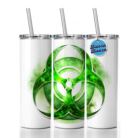 Zombie Outbreak Green Toxic Symbol  Skinny Tumbler 20oz with Straw Insulated Water Bottle Gift