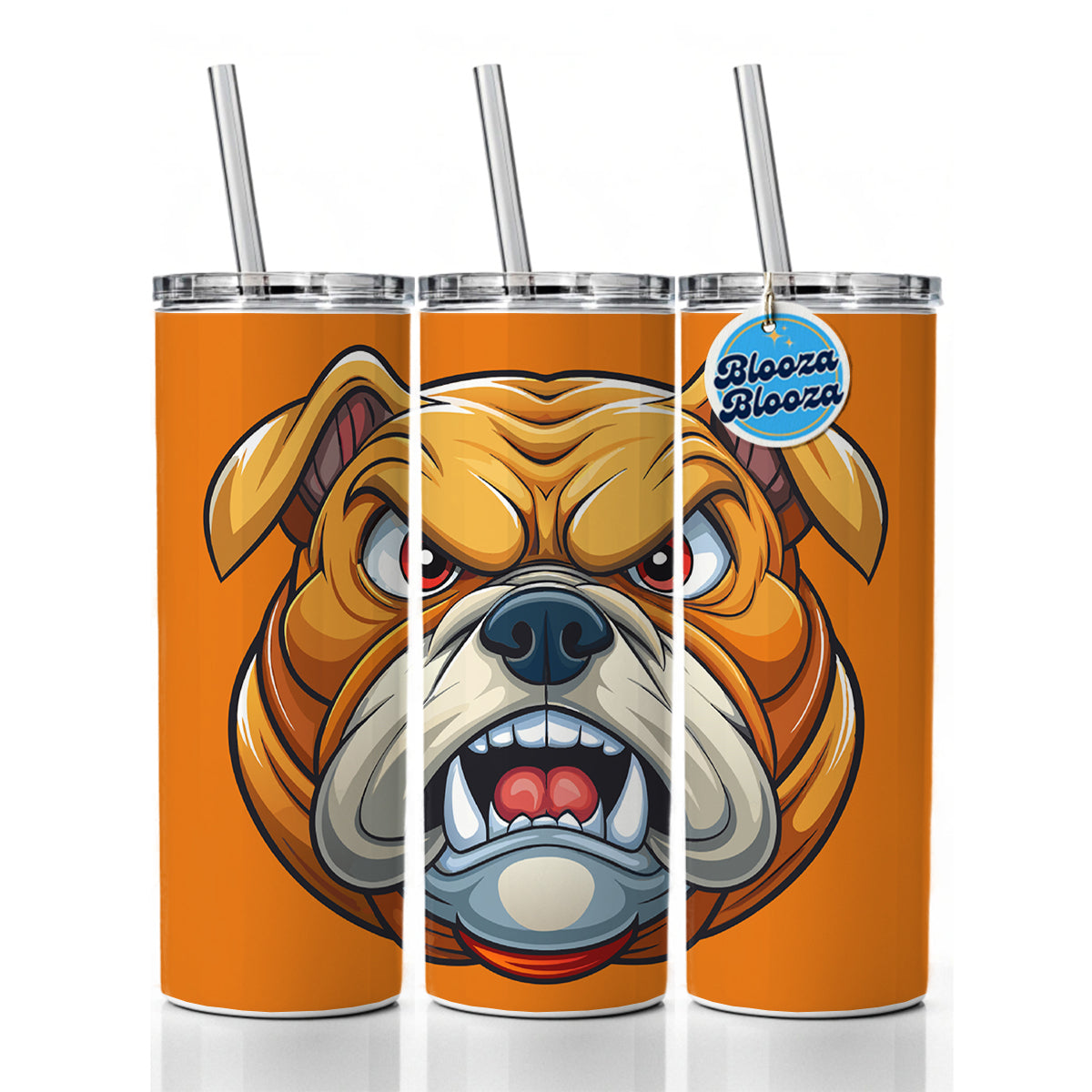 Angry Bulldog Face School Mascot Cartoon Skinny Tumbler 20oz with Straw Insulated Water Bottle Gift