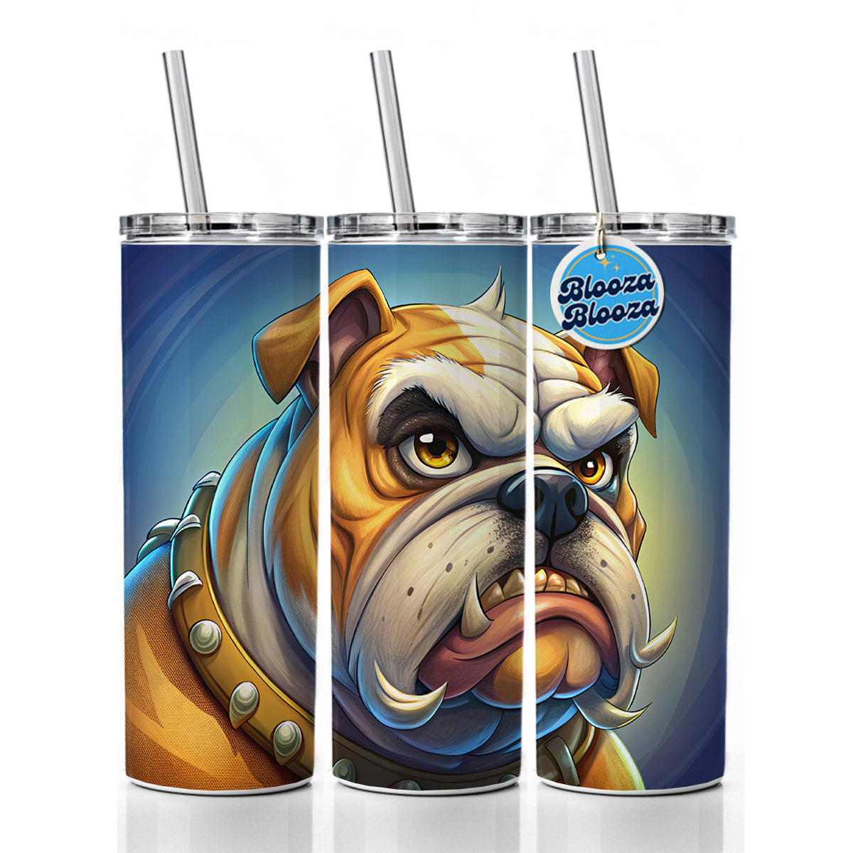 Angry Mad Bulldog Face School Mascot Skinny Tumbler 20oz with Straw Insulated Water Bottle Gift