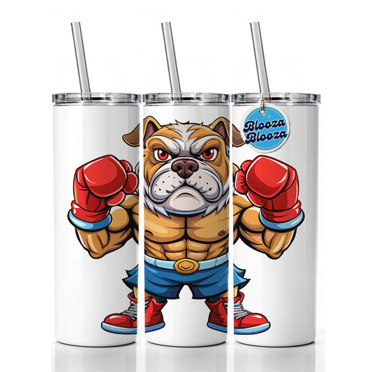 Fighting Bulldog Mascot With Boxing Gloves Skinny Tumbler 20oz with Straw Insulated Water Bottle Gift