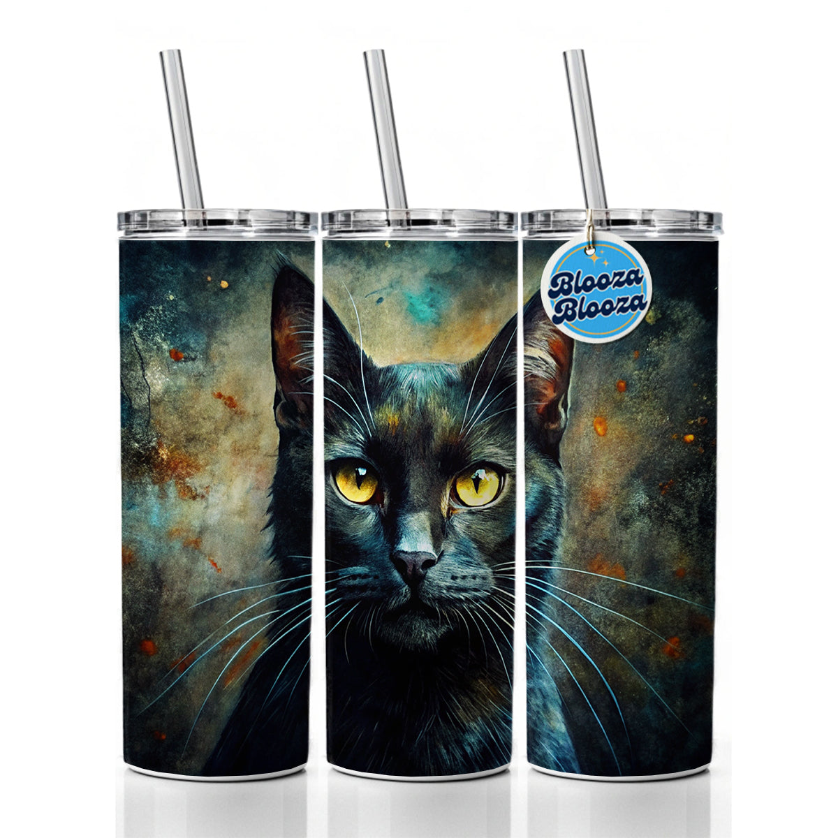 Black Cat Abstract Art Skinny Tumbler 20oz with Straw Insulated Water Bottle Gift