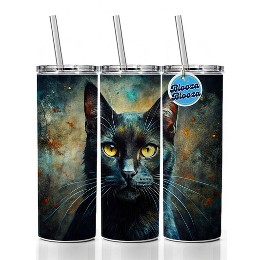 Black Cat Abstract Art Skinny Tumbler 20oz with Straw Insulated Water Bottle Gift