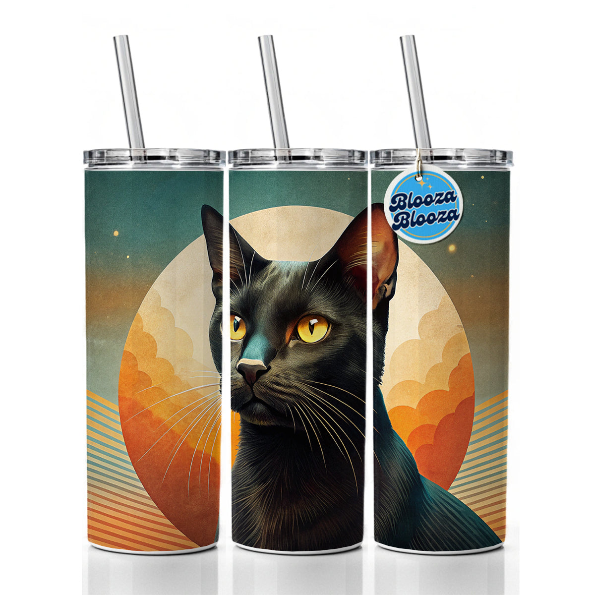 Black Cat Contemporary Art Skinny Tumbler 20oz with Straw Insulated Water Bottle Gift