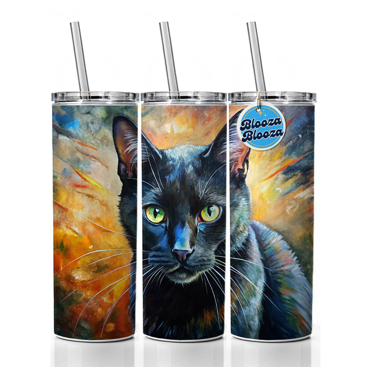 Black Cat Expressionism Art Skinny Tumbler 20oz with Straw Insulated Water Bottle Gift
