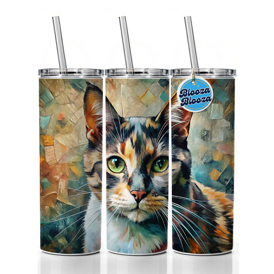 Calico Cat Abstract Art Skinny Tumbler 20oz with Straw Insulated Water Bottle Gift