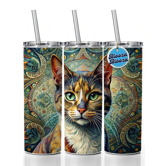 Calico Cat Bohemian Art Skinny Tumbler 20oz with Straw Insulated Water Bottle Gift