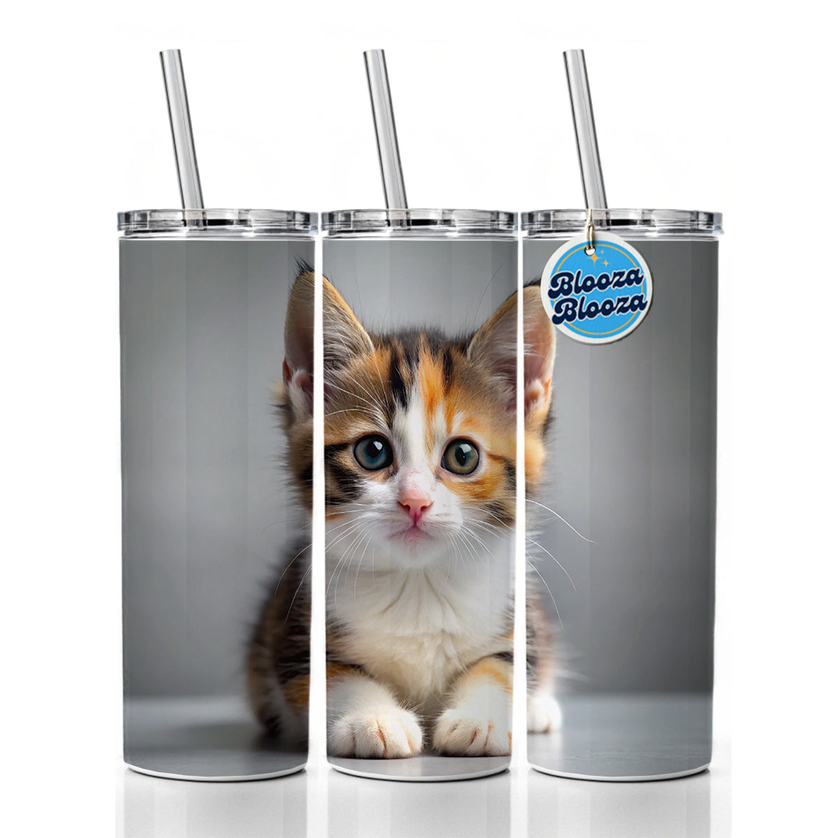 Calico Cat Kitten Photo Skinny Tumbler 20oz with Straw Insulated Water Bottle Gift