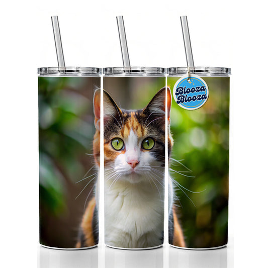 Calico Cat Photo Skinny Tumbler 20oz with Straw Insulated Water Bottle Gift