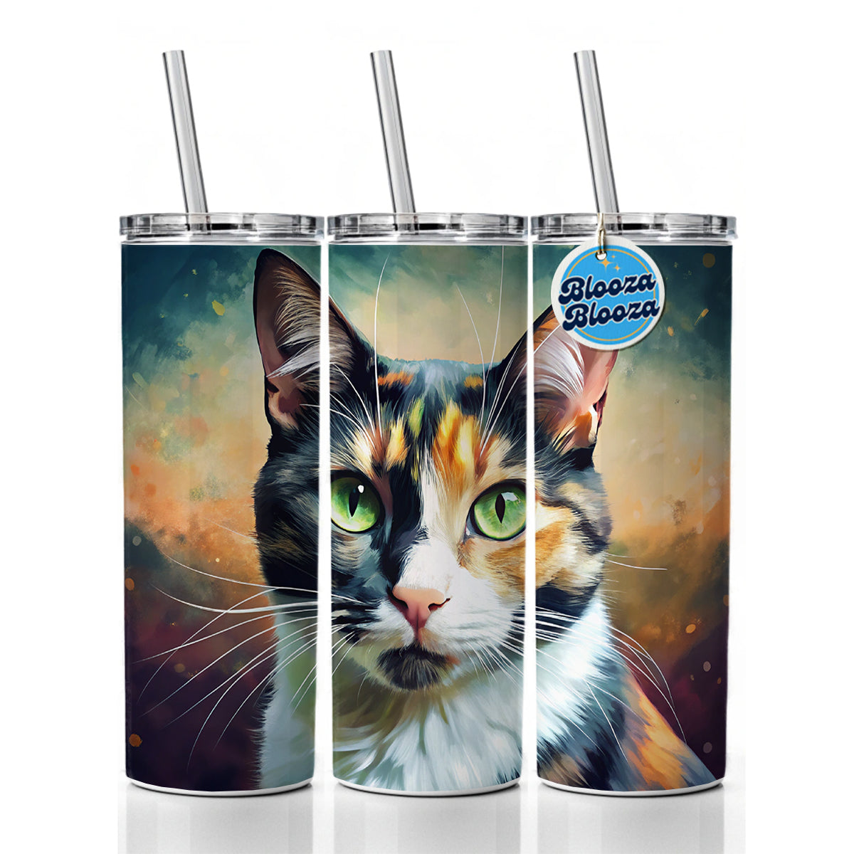 Calico Cat Pop Art Skinny Tumbler 20oz with Straw Insulated Water Bottle Gift