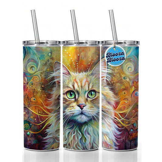 Persian Cat Abstract Art Skinny Tumbler 20oz with Straw Insulated Water Bottle Gift