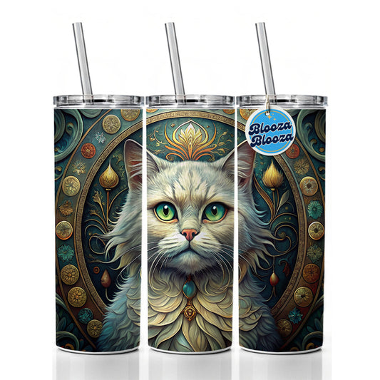 Persian Cat Art Nouveau Skinny Tumbler 20oz with Straw Insulated Water Bottle Gift