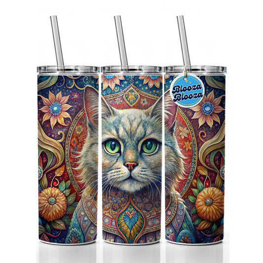 Persian Cat Bohemian Art Skinny Tumbler 20oz with Straw Insulated Water Bottle Gift