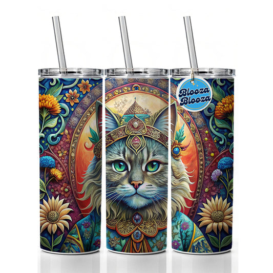 Persian Cat French Bohemian Art Skinny Tumbler 20oz with Straw Insulated Water Bottle Gift