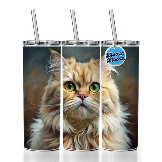 Persian Cat Illustration Skinny Tumbler 20oz with Straw Insulated Water Bottle Gift