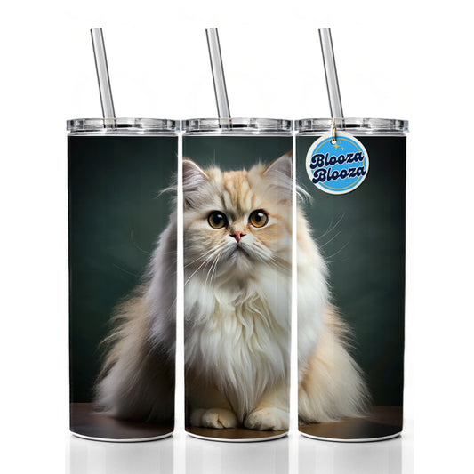 Persian Cat Photo Skinny Tumbler 20oz with Straw Insulated Water Bottle Gift
