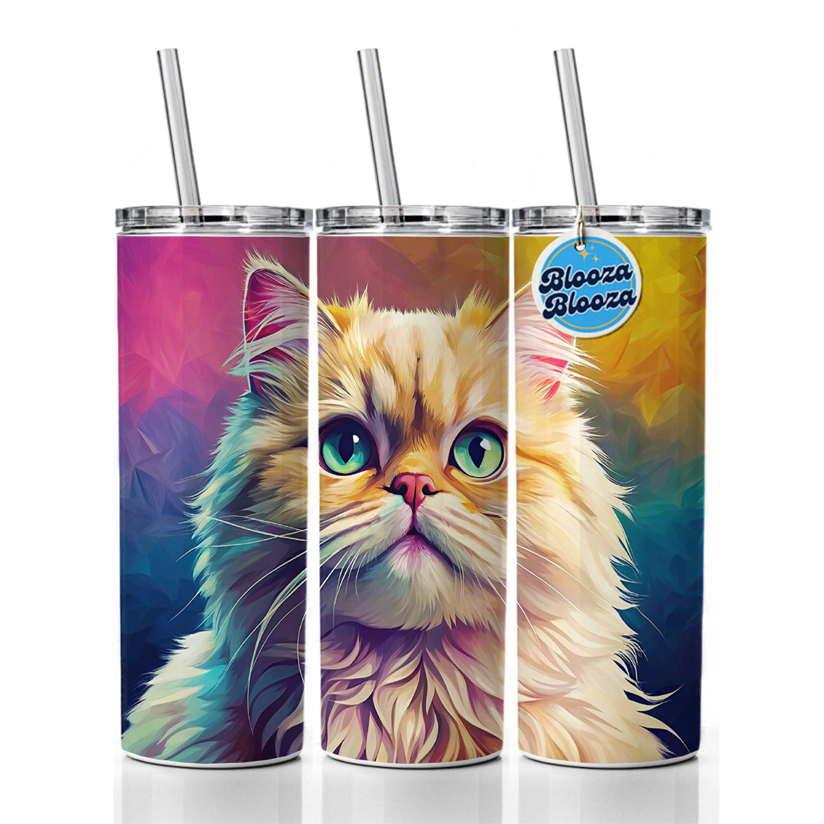 Persian Cat Pop Art Skinny Tumbler 20oz with Straw Insulated Water Bottle Gift