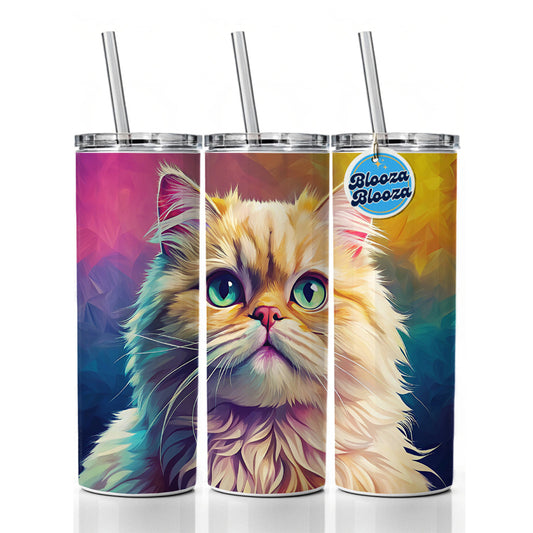 Persian Cat Pop Art Skinny Tumbler 20oz with Straw Insulated Water Bottle Gift