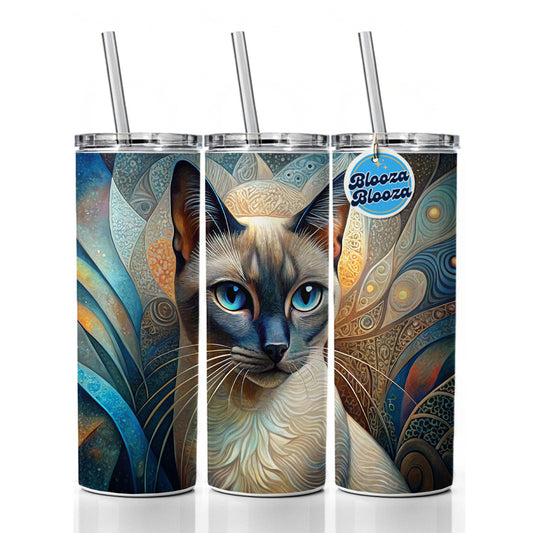 Siamese Cat Abstract Art Skinny Tumbler 20oz with Straw Insulated Water Bottle Gift