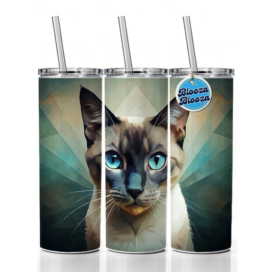 Siamese Cat Abstract Stylized Art Skinny Tumbler 20oz with Straw Insulated Water Bottle Gift