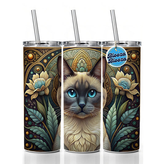 Siamese Cat Art Nouveau Skinny Tumbler 20oz with Straw Insulated Water Bottle Gift