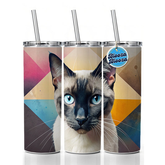 Siamese Cat Contemporary Art Skinny Tumbler 20oz with Straw Insulated Water Bottle Gift