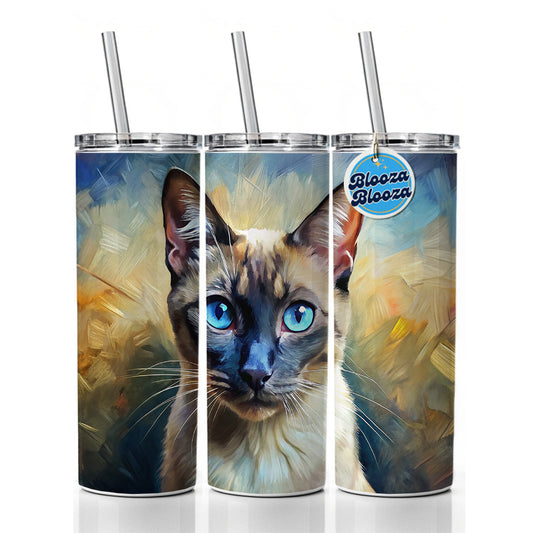 Siamese Cat Expressionism Art Skinny Tumbler 20oz with Straw Insulated Water Bottle Gift