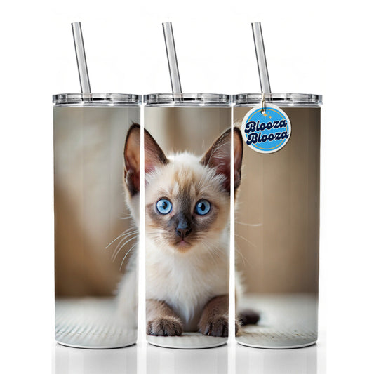 Siamese Cat Kitten Photo Skinny Tumbler 20oz with Straw Insulated Water Bottle Gift