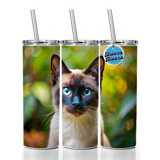 Siamese Cat Photo Skinny Tumbler 20oz with Straw Insulated Water Bottle Gift
