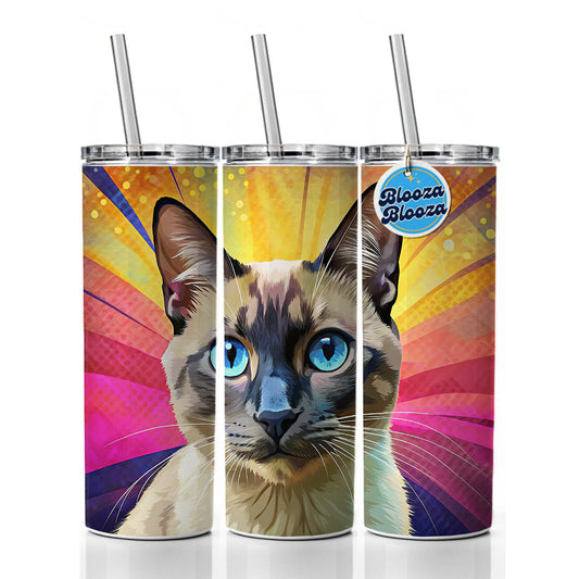 Siamese Cat Pop Art Skinny Tumbler 20oz with Straw Insulated Water Bottle Gift