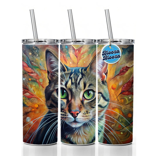 Tabby Cat Abstract Art Skinny Tumbler 20oz with Straw Insulated Water Bottle Gift