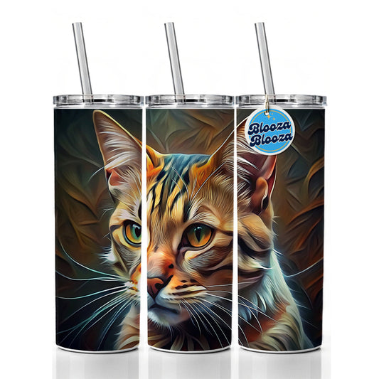 Tabby Cat Abstract Stylized Art Skinny Tumbler 20oz with Straw Insulated Water Bottle Gift