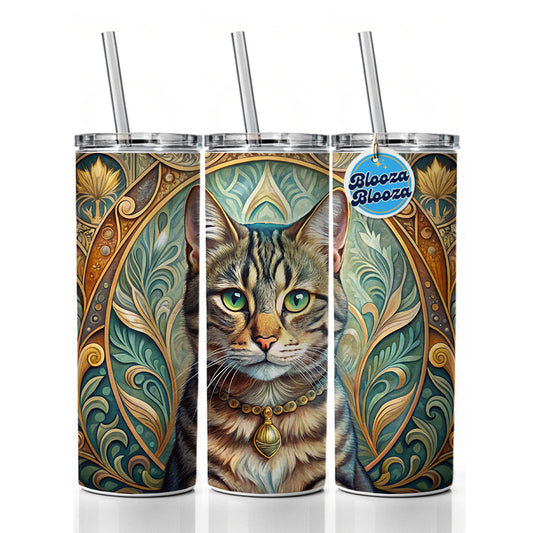 Tabby Cat Art Nouveau Skinny Tumbler 20oz with Straw Insulated Water Bottle Gift