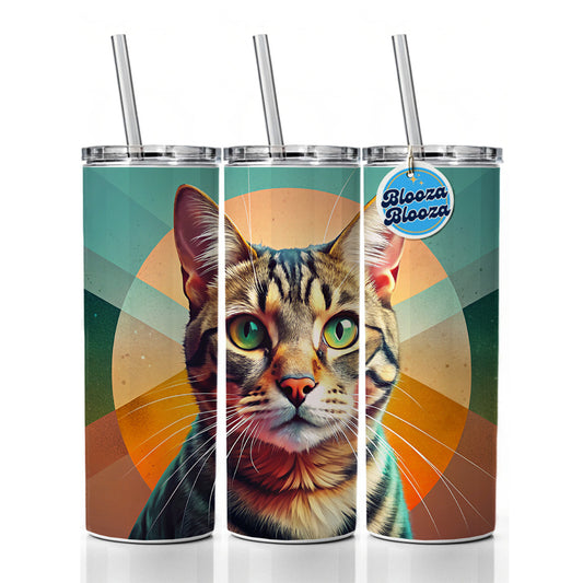 Tabby Cat Contemporary Art Skinny Tumbler 20oz with Straw Insulated Water Bottle Gift