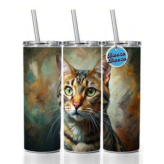 Tabby Cat Expressionism Art Skinny Tumbler 20oz with Straw Insulated Water Bottle Gift